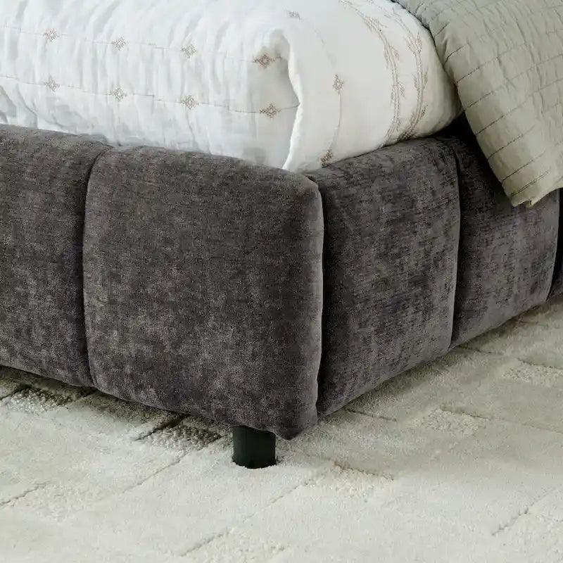 Upholstered Bed Platform King Bed Chenille Upholstered Frame Lattice Tufted Grounded Bed with 4 Bottom Drawers for Bedroom