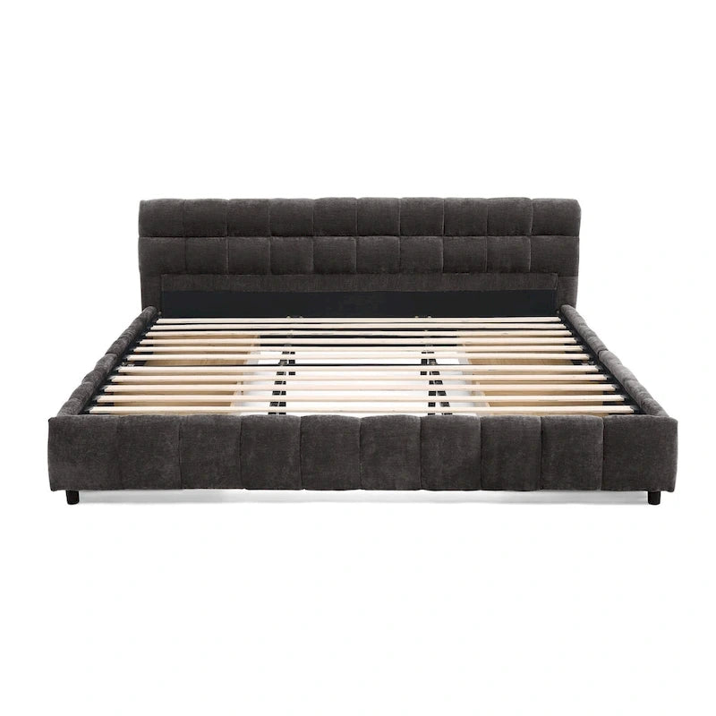 Upholstered Bed Platform King Bed Chenille Upholstered Frame Lattice Tufted Grounded Bed with 4 Bottom Drawers for Bedroom