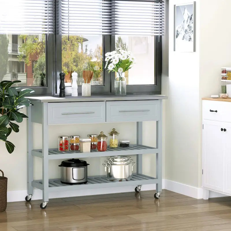 Kitchen Island With Stainless Steel Top(no include stool)