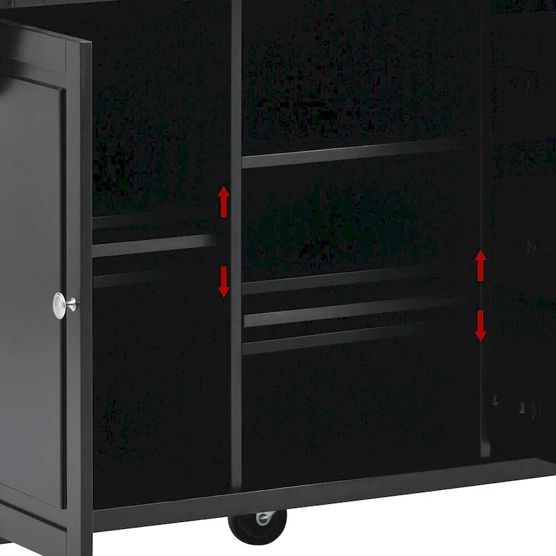 Kitchen Cart With Rubber Wood Desktop Rolling Mobile Kitchen Island With Storage And 5 Draws 53 Inch Length(no include stool)