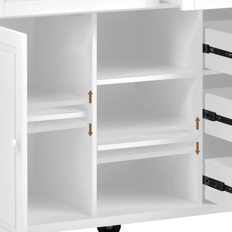 Kitchen Cart With Rubber Wood Desktop Rolling Mobile Kitchen Island With Storage And 5 Draws 53 Inch Length(no include stool)