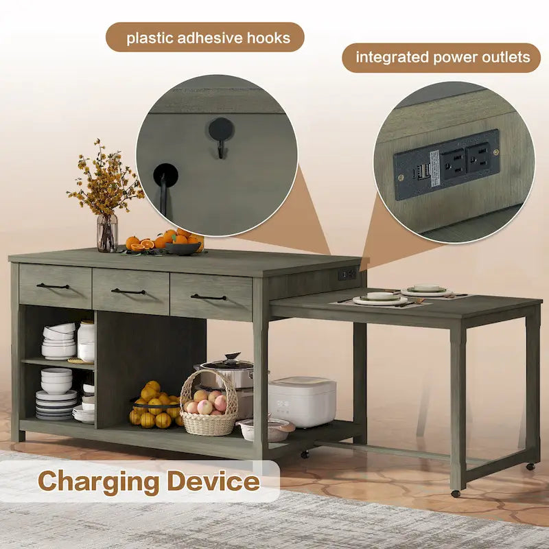 Extendable Kitchen Island With Storage(no include stool)