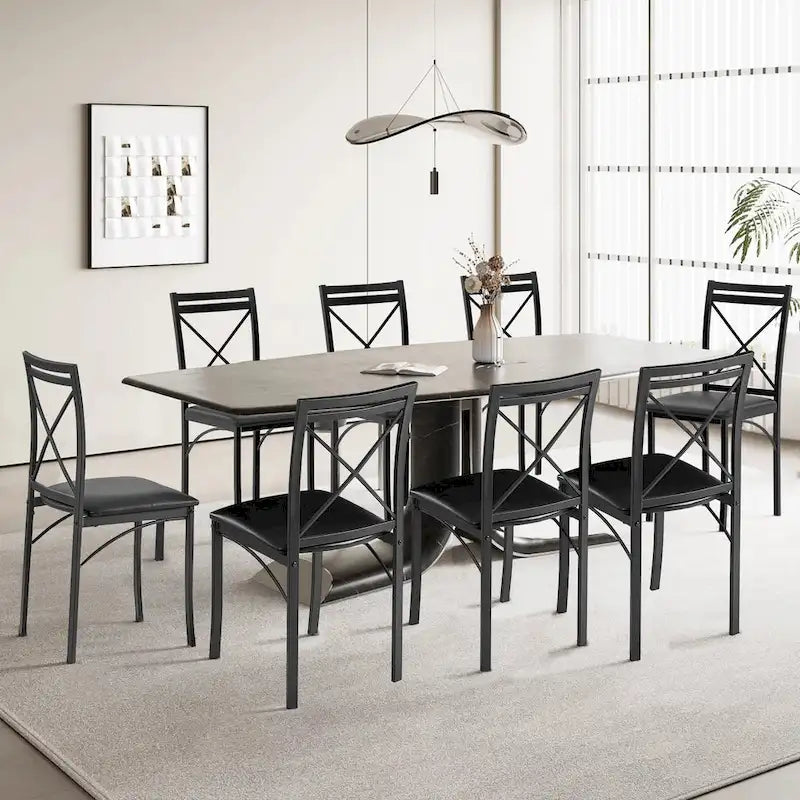 VECELO Dining Chairs Set of 4/8, Beige/Black Folding Chairs with Steel Frame