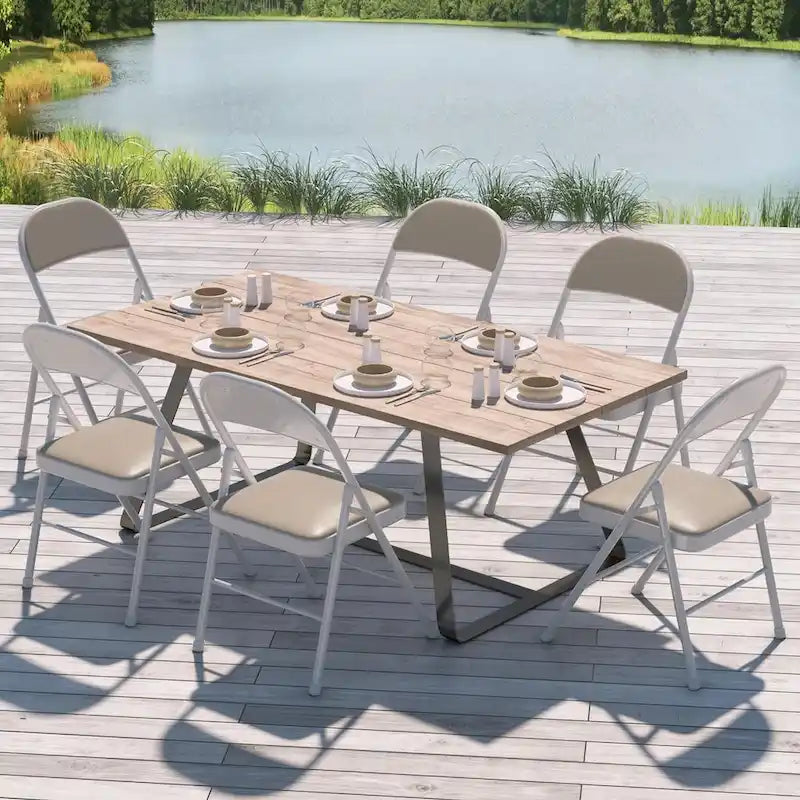 VECELO Dining Chairs Set of 4/8, Beige/Black Folding Chairs with Steel Frame