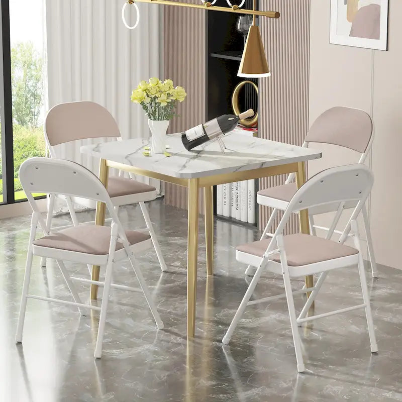 VECELO Dining Chairs Set of 4/8, Beige/Black Folding Chairs with Steel Frame