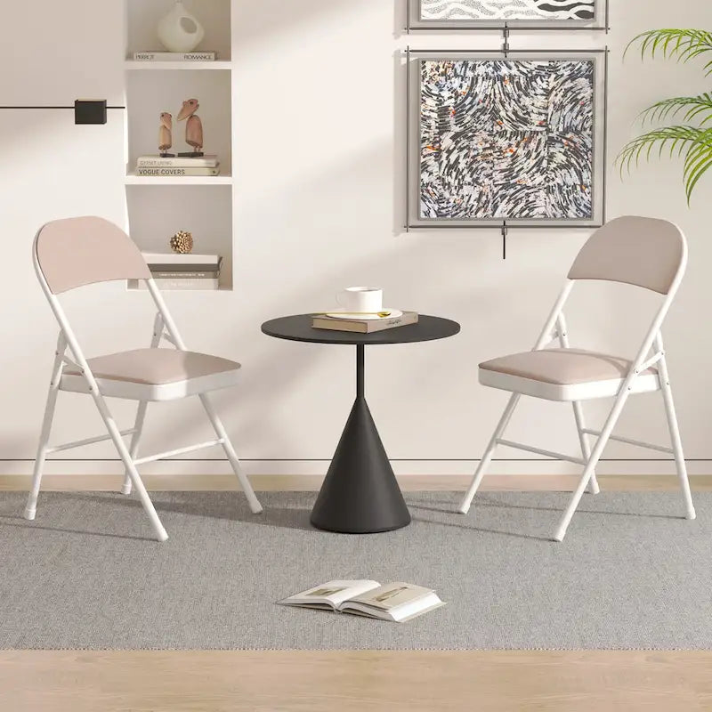VECELO Dining Chairs Set of 4/8, Beige/Black Folding Chairs with Steel Frame