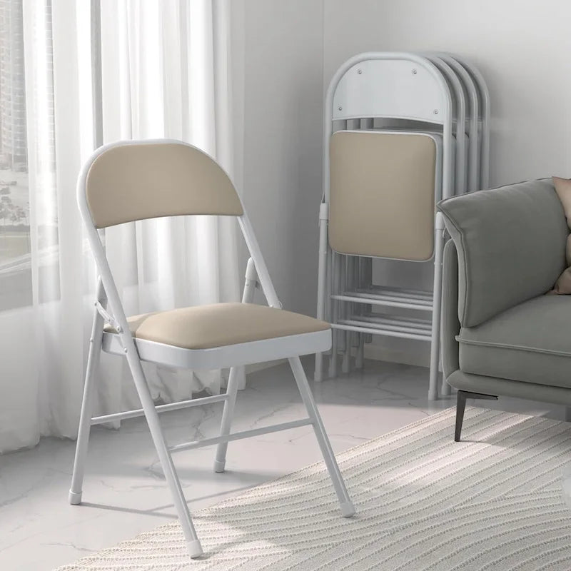 VECELO Dining Chairs Set of 4/8, Beige/Black Folding Chairs with Steel Frame