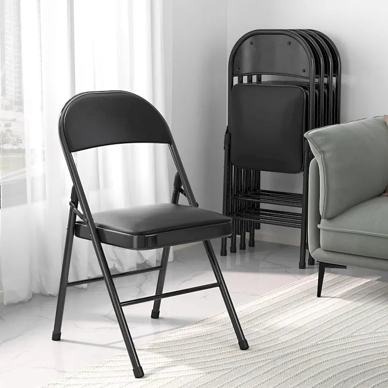 VECELO Dining Chairs Set of 4/8, Beige/Black Folding Chairs with Steel Frame