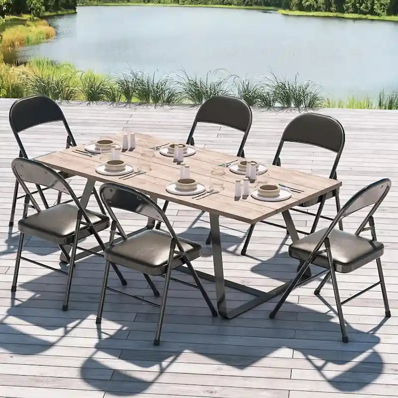 VECELO Dining Chairs Set of 4/8, Beige/Black Folding Chairs with Steel Frame