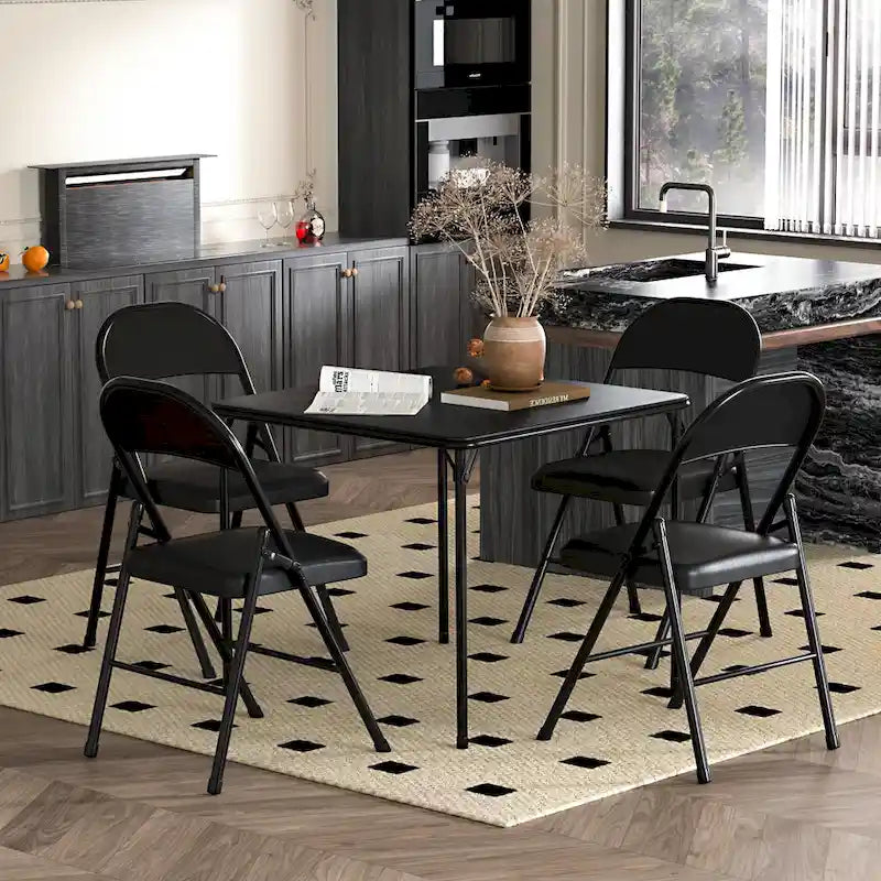 VECELO Dining Chairs Set of 4/8, Beige/Black Folding Chairs with Steel Frame