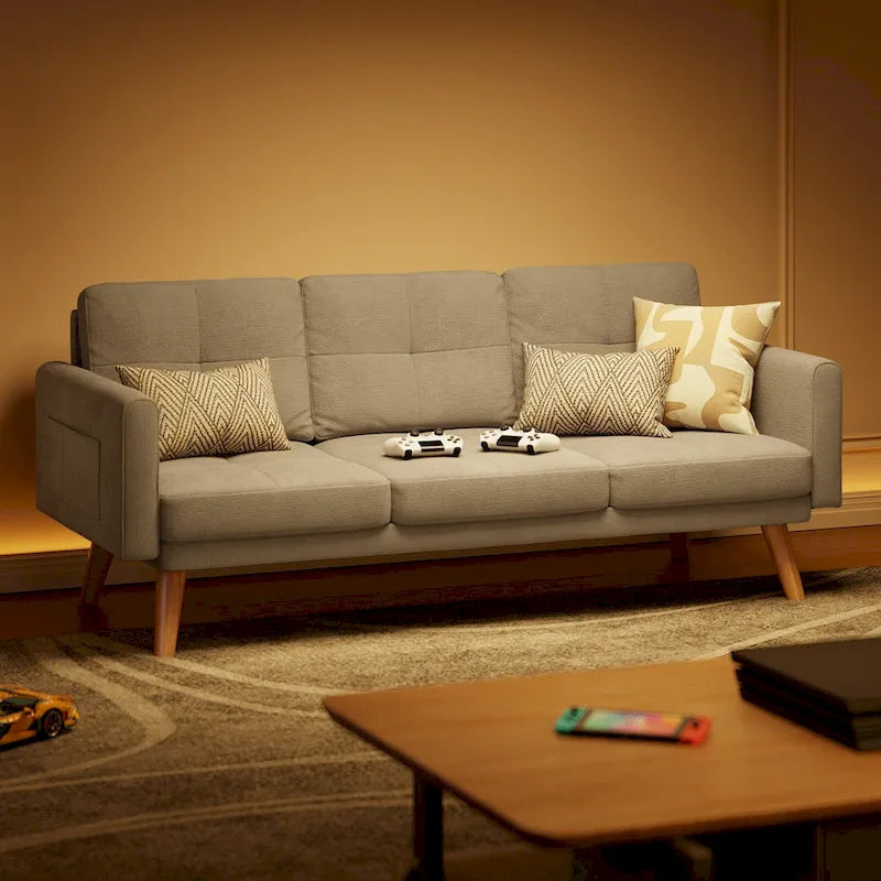 67 Sofa Couch with Soft Armrest Small Sofa Seat with 3 Comfy Pillows3-Seater Couch for Livingroom