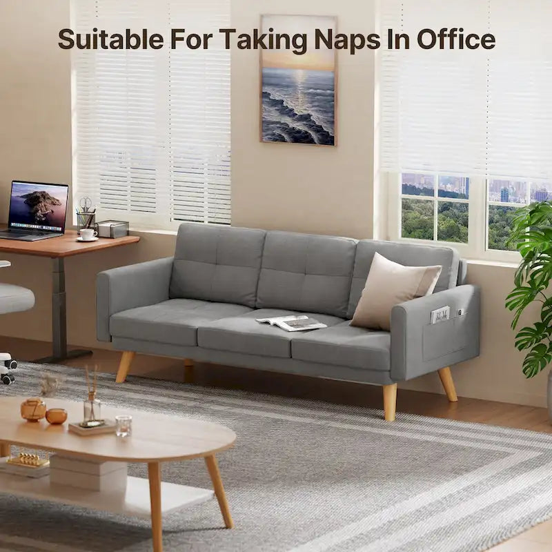 67 Sofa Couch with Soft Armrest Small Sofa Seat with 3 Comfy Pillows3-Seater Couch for Livingroom