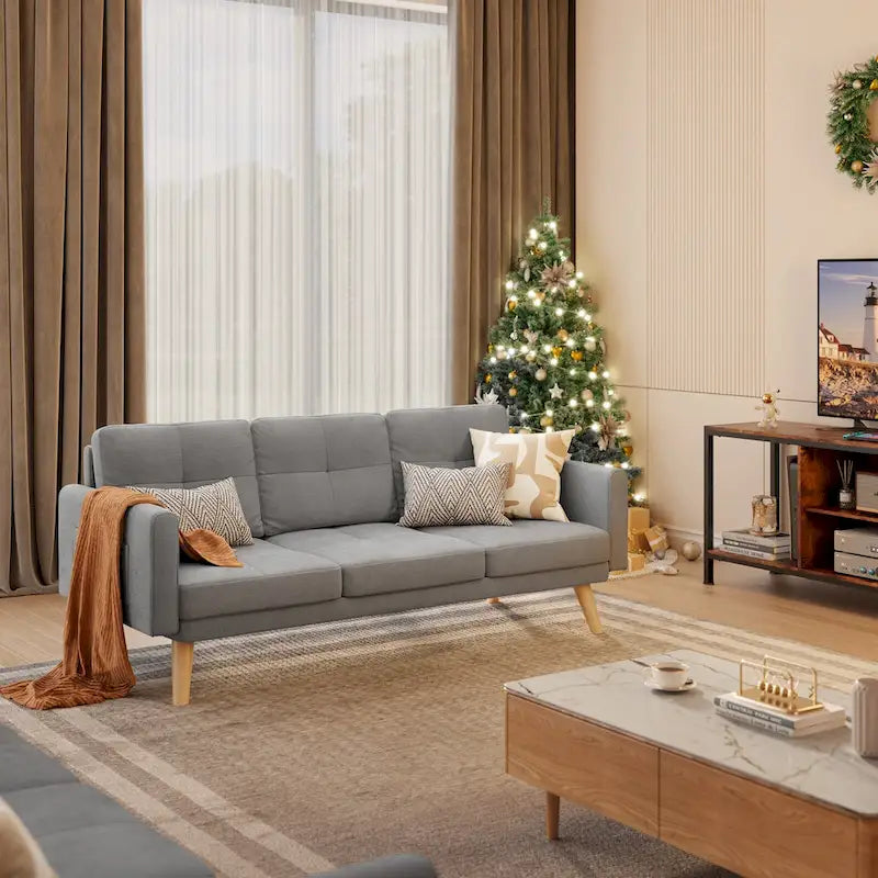 67 Sofa Couch with Soft Armrest Small Sofa Seat with 3 Comfy Pillows3-Seater Couch for Livingroom