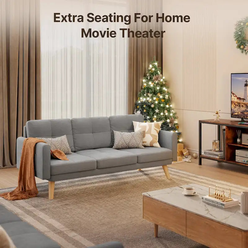 67 Sofa Couch with Soft Armrest Small Sofa Seat with 3 Comfy Pillows3-Seater Couch for Livingroom