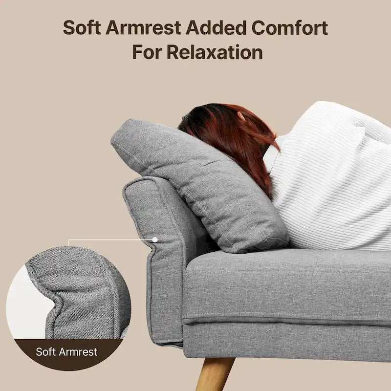 67 Sofa Couch with Soft Armrest Small Sofa Seat with 3 Comfy Pillows3-Seater Couch for Livingroom