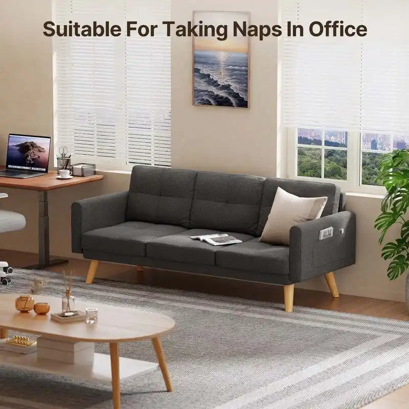 67 Sofa Couch with Soft Armrest Small Sofa Seat with 3 Comfy Pillows3-Seater Couch for Livingroom