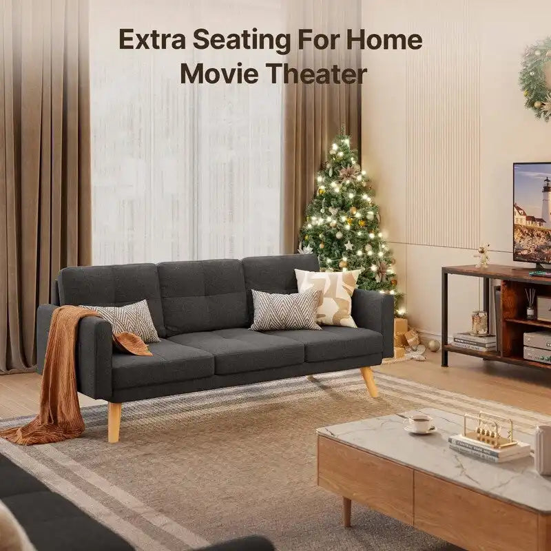 67 Sofa Couch with Soft Armrest Small Sofa Seat with 3 Comfy Pillows3-Seater Couch for Livingroom