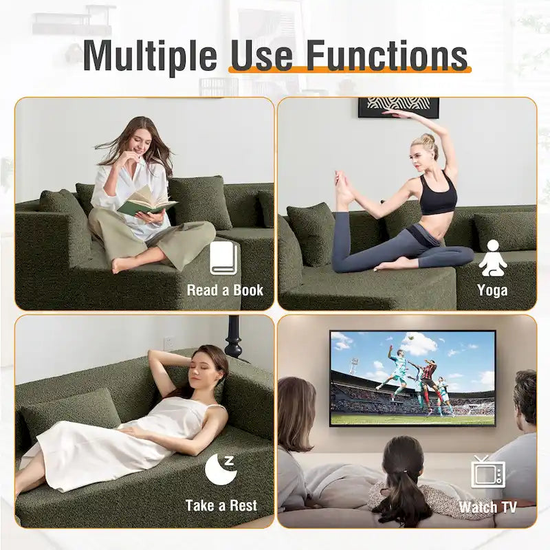 127.5 Polyester Upholstered Modular Oversized Minimalist Comfy Sectional Compressed Sofa