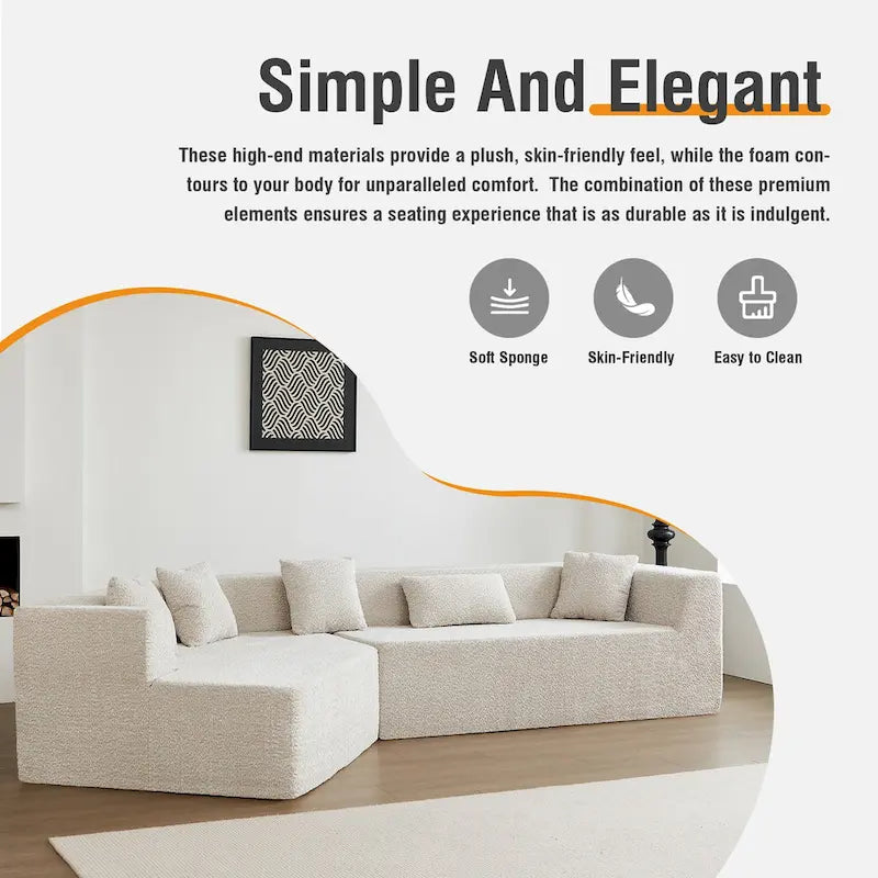 127.5 Polyester Upholstered Modular Oversized Minimalist Comfy Sectional Compressed Sofa