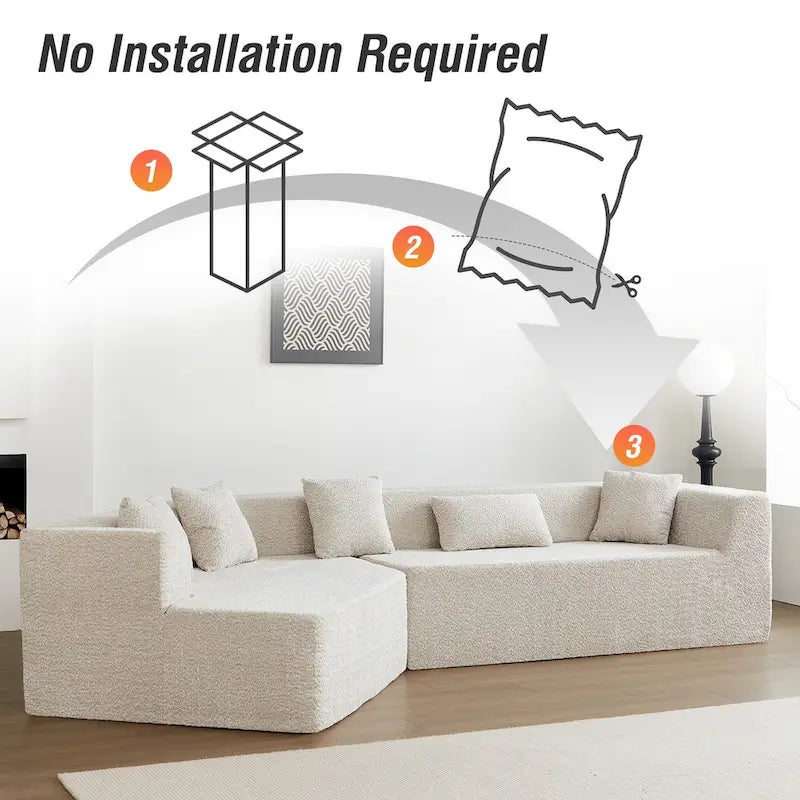 127.5 Polyester Upholstered Modular Oversized Minimalist Comfy Sectional Compressed Sofa