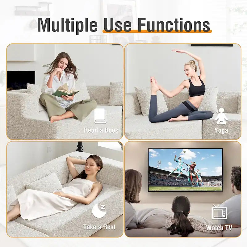127.5 Polyester Upholstered Modular Oversized Minimalist Comfy Sectional Compressed Sofa