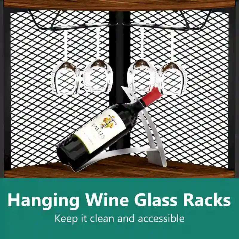 Corner Shelf with Doors, 65 Corner Cabinet with Shelves & Wine Glass Rack, 6 Tier Bookshelf Display Corner Shelves