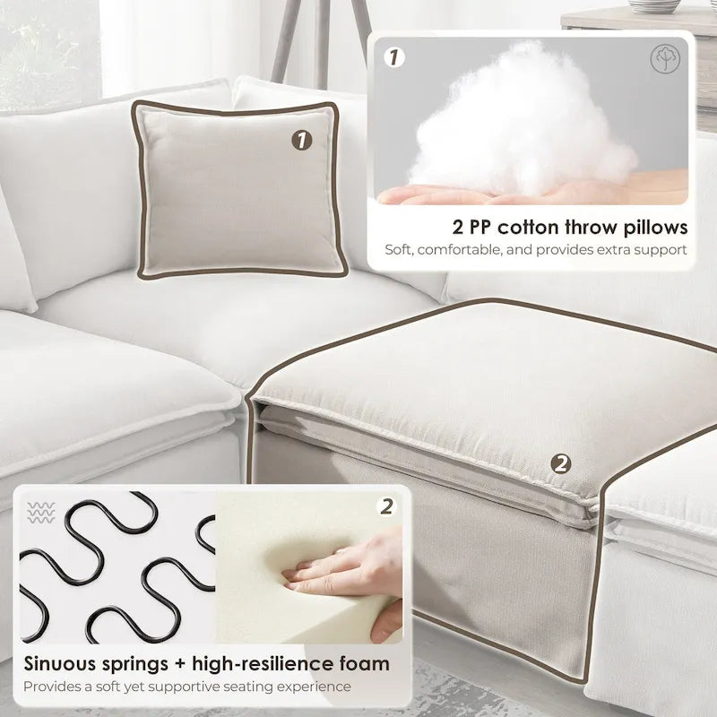 L Shaped Modular Sectional Chenille Sofa with Movable Ottoman