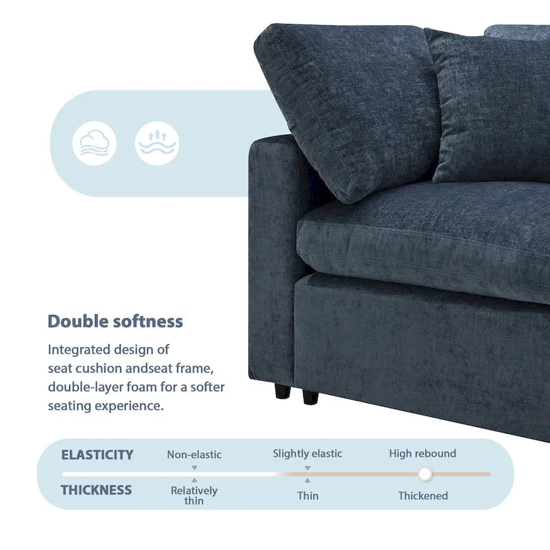 U Shaped Modular Cloud Sofa with Ottoman, Convertible Sleeper Sofa
