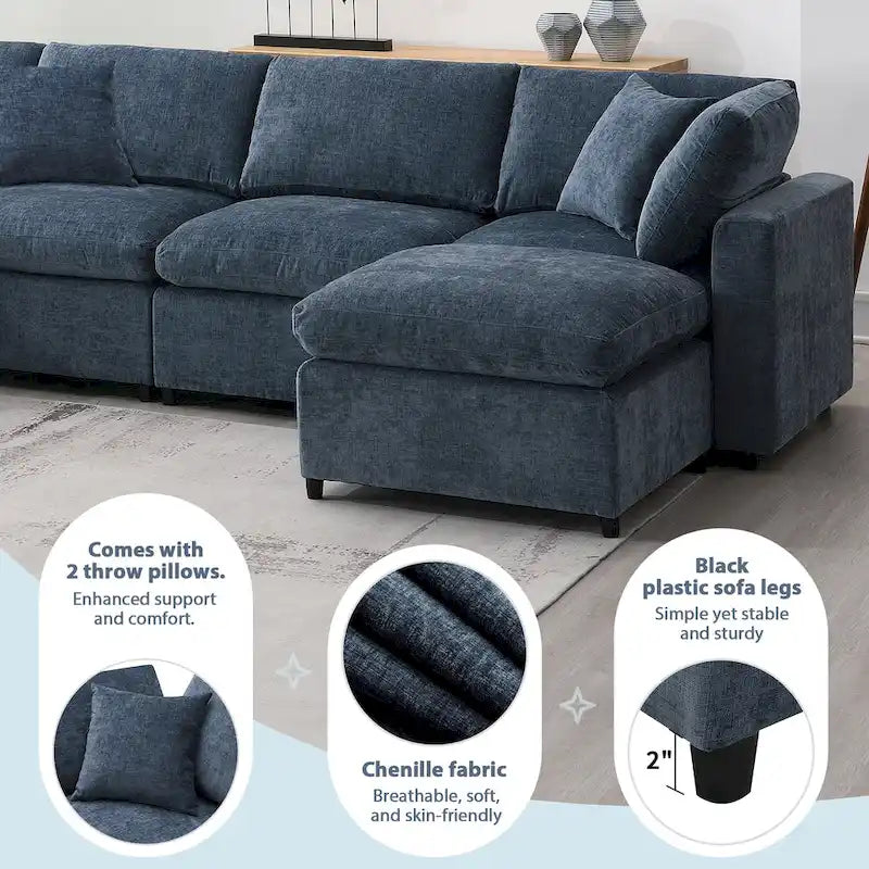 U Shaped Modular Cloud Sofa with Ottoman, Convertible Sleeper Sofa
