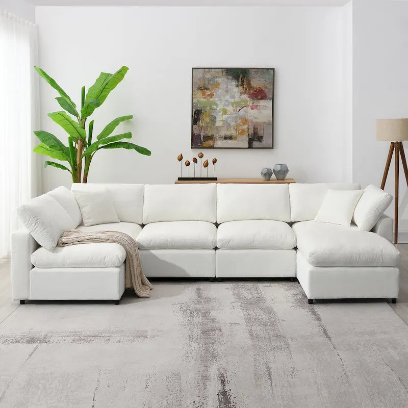 Modular Chenille Cloud Sofa Bed, Convertible U Shaped Sleeper Sofa