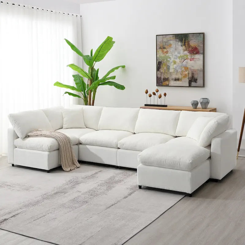 Modular Chenille Cloud Sofa Bed, Convertible U Shaped Sleeper Sofa