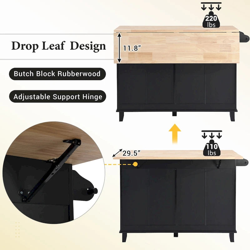 TOPMAX Kitchen Island Set with Drop Leaf and 2 Seatings, Dining Table Set with Adjustable Shelf, Drawers and Towel Rack