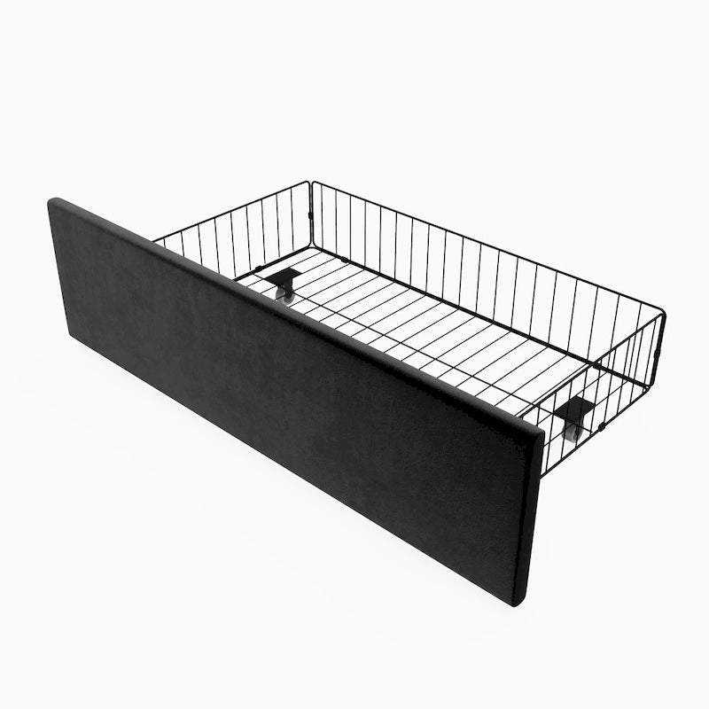 Velvet Upholstered Platform Bed with Smart Ambient Strip Lights Wingback Headboard, and Endbed Pull-out Storage Drawers