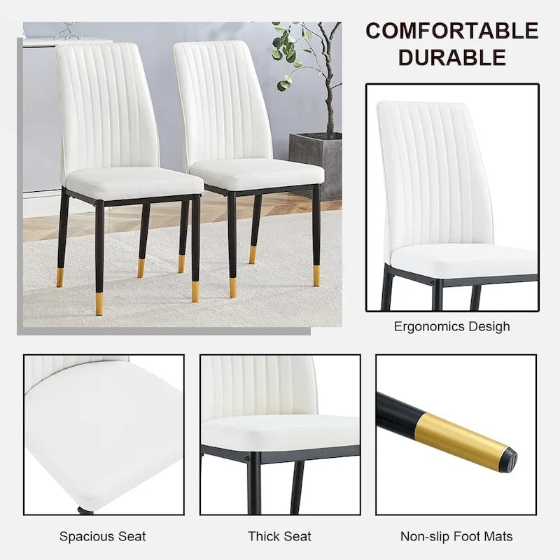 Stylish High Back Dining Chair Set for Various Rooms, PU Material Enhanced