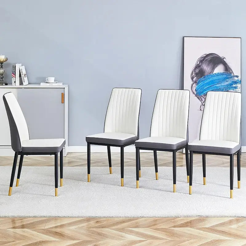 Stylish High Back Dining Chair Set for Various Rooms, PU Material Enhanced