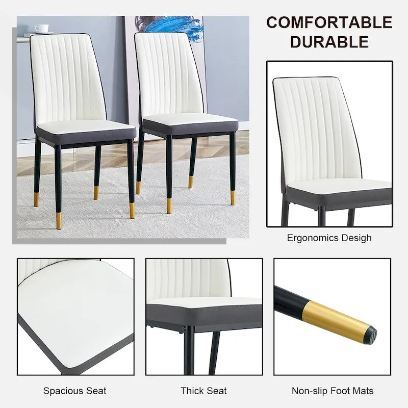 Stylish High Back Dining Chair Set for Various Rooms, PU Material Enhanced