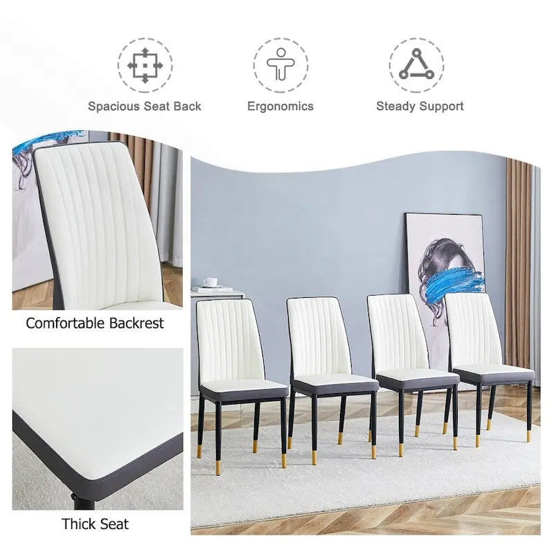 Stylish High Back Dining Chair Set for Various Rooms, PU Material Enhanced