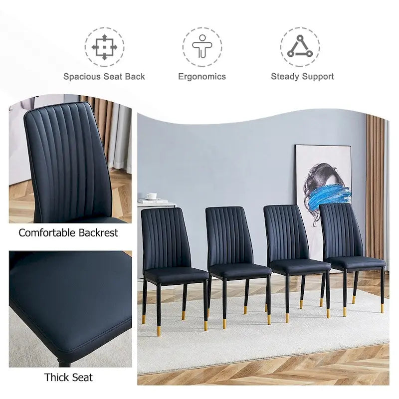 Stylish High Back Dining Chair Set for Various Rooms, PU Material Enhanced