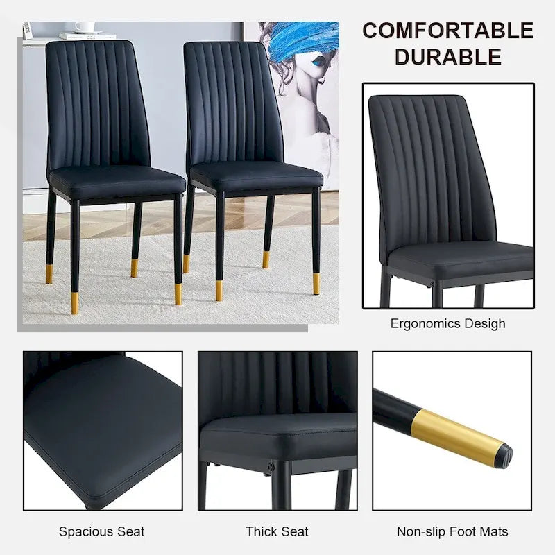 Stylish High Back Dining Chair Set for Various Rooms, PU Material Enhanced