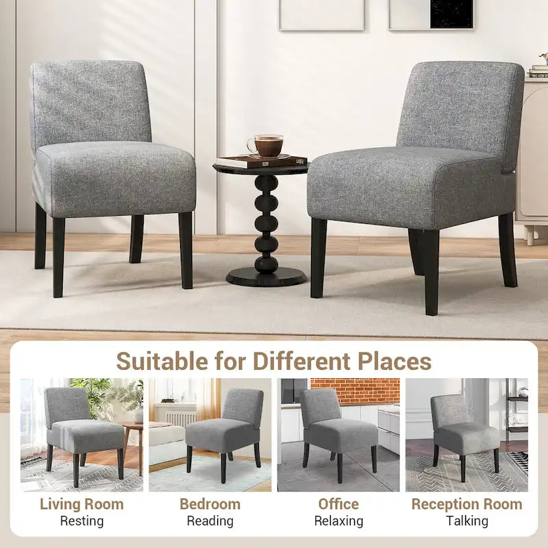 Gymax Armless Accent Chair w/ Rubber Wood Legs Modern Vanity Chair for