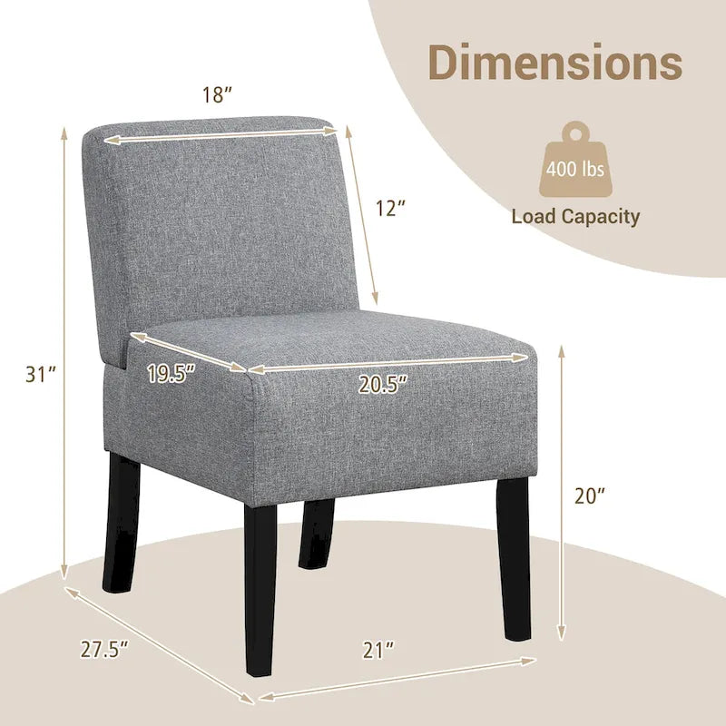 Gymax Armless Accent Chair w/ Rubber Wood Legs Modern Vanity Chair for