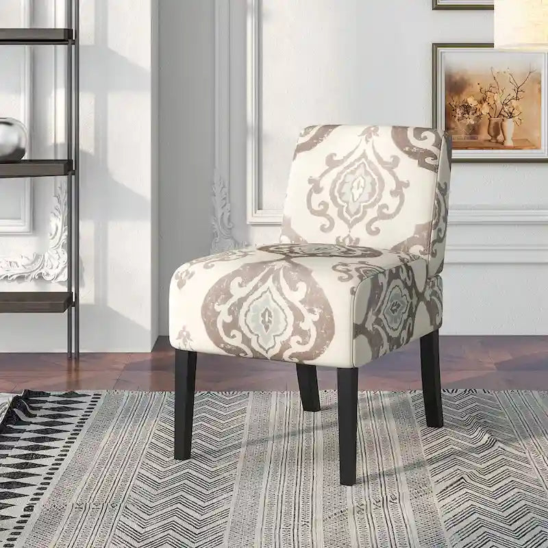 Gymax Armless Accent Chair w/ Rubber Wood Legs Modern Vanity Chair for