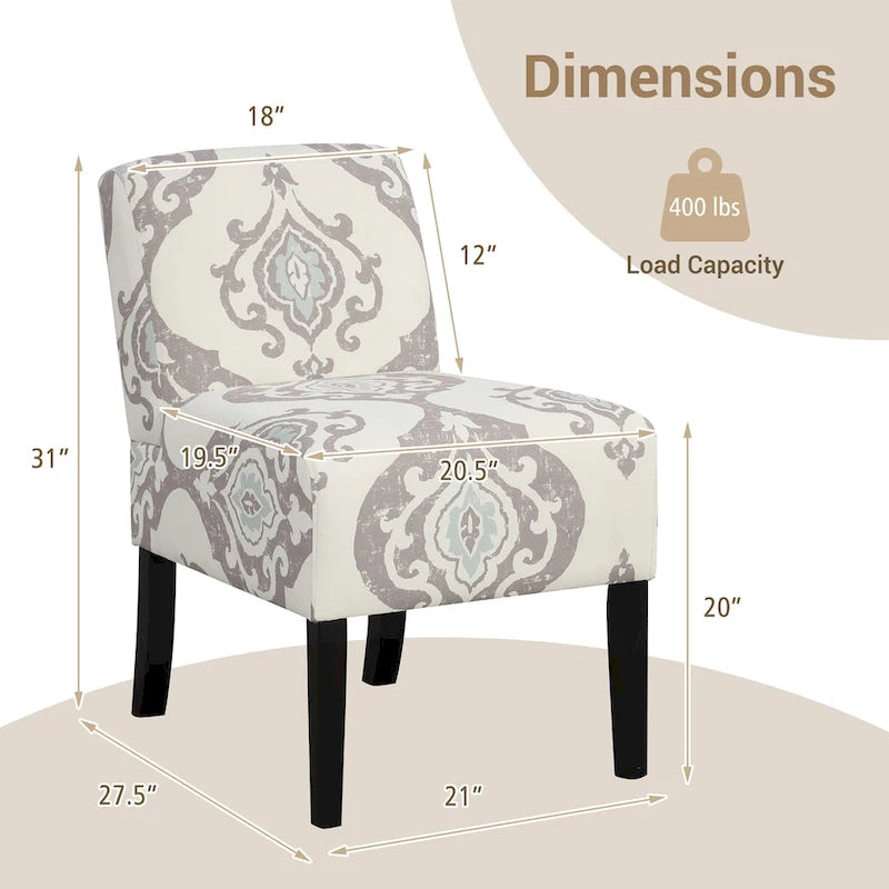 Gymax Armless Accent Chair w/ Rubber Wood Legs Modern Vanity Chair for