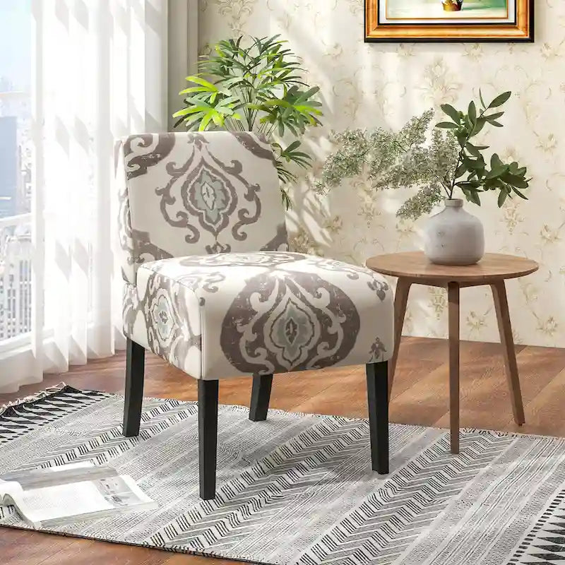 Gymax Armless Accent Chair w/ Rubber Wood Legs Modern Vanity Chair for
