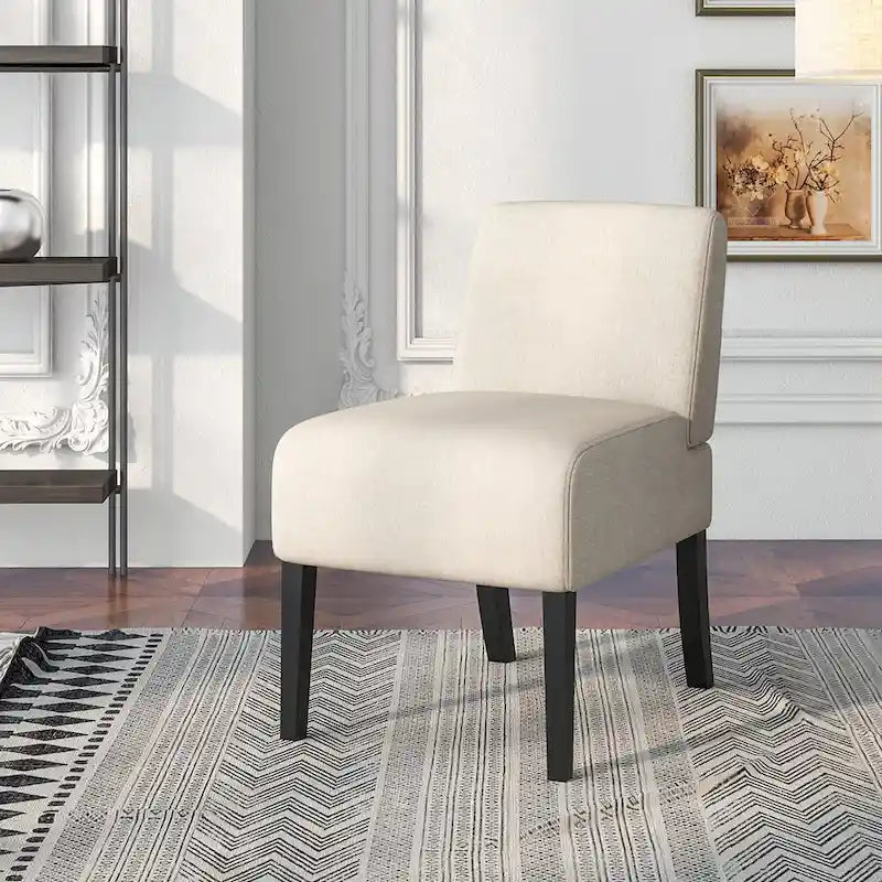 Gymax Armless Accent Chair w/ Rubber Wood Legs Modern Vanity Chair for
