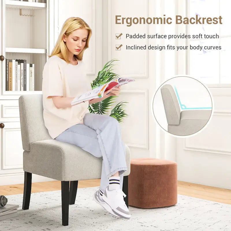 Gymax Armless Accent Chair w/ Rubber Wood Legs Modern Vanity Chair for
