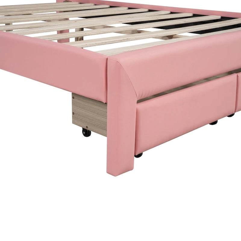 Upholstered Platform Bed with Tufted Headboard, LED and Two Drawers for Bedroom
