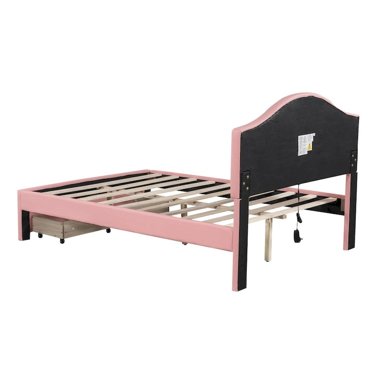 Upholstered Platform Bed with Tufted Headboard, LED and Two Drawers for Bedroom