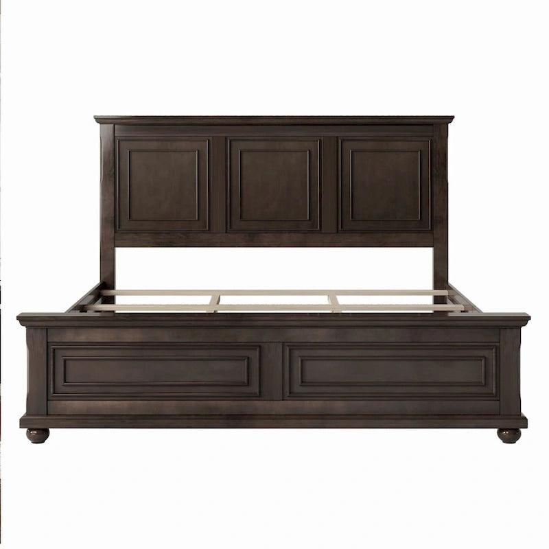 Brown King Size Traditional Style Pinewood Platform Bed with Wooden Slats Support for Bedroom