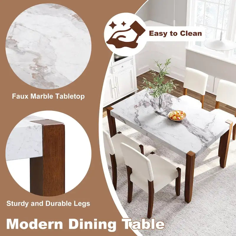 5-Piece Modern Dining Set with Rectangular Table & Chairs